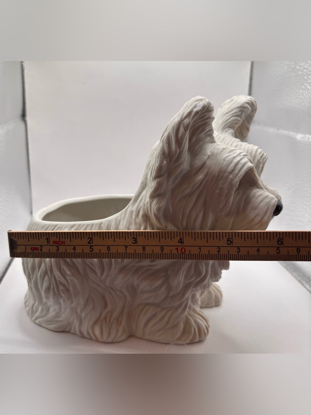 White Terrier Dog Westie Planter, Fine Porcelain 6" Tall Collectible. Vintage - Picture 3 of 8